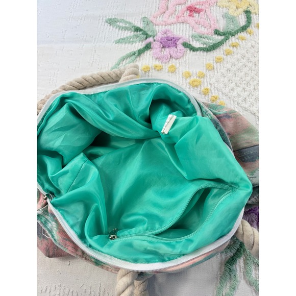 Abstract Beach‎ Tote Bag Rope Handles Turquoise Lining Travel Shopper - Picture 7 of 8